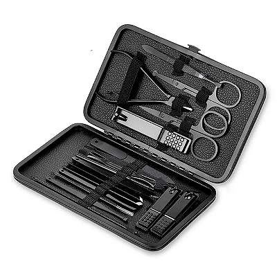 Kit Manicure com 15 peças em aço inox PRETO #