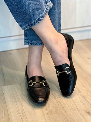Mocassim Versalhes | couro preto