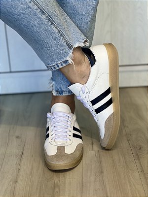 Tênis Celine | Couro branco listras