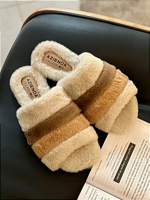 Pantufa Ana | Off white e marrom
