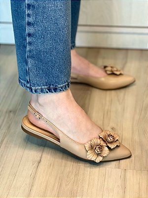 Sapatilha Helo | Slingback nude flores