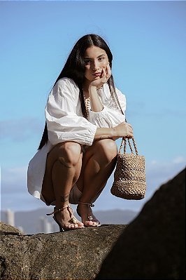 Sandália Selene | Couro pêssego aplicações perolas