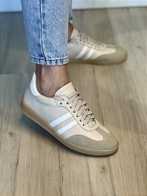 Tênis Celine | Couro creme listras brancas
