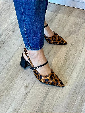 Salto scarpin Mara | Couro slingback leopardo