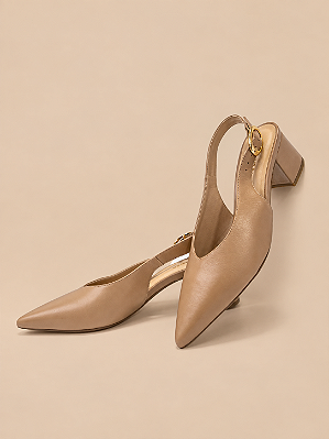 Salto scarpin Olivia | Couro slingback nude
