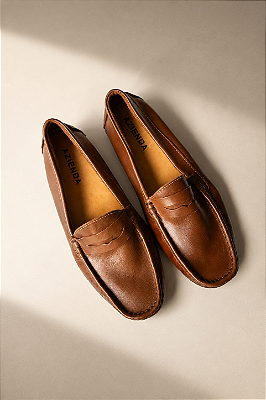 Mocassim Antonella | Penny loafer em couro cappuccino
