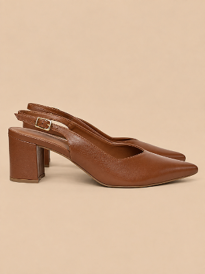 Salto scarpin Elise | Couro slingback marrom