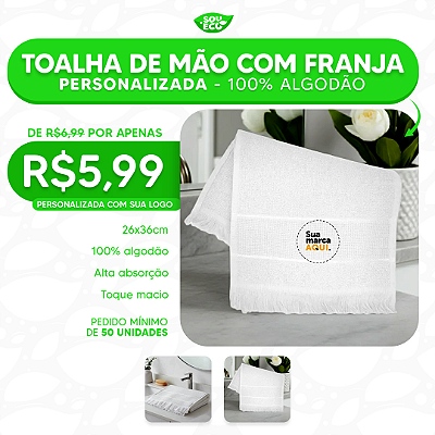 Kit 50 Toalha de Mão com Franja Personalizada