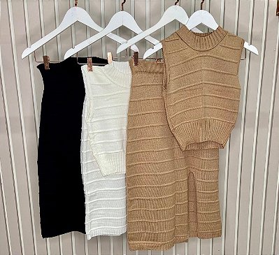 Conjunto Midi com Fenda e Blusa Modal