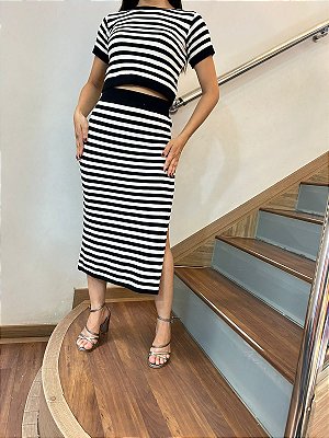 Conjunto saia e blusa modal bicolor