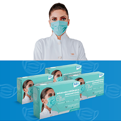 Máscara Descartável Adulto Antiviral 24 Horas Proteção - 200 Unidades