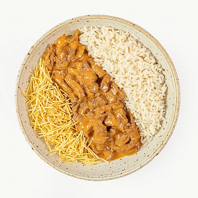 PF Strogonoff de Carne, Arroz Branco e Batata Palha da Casa