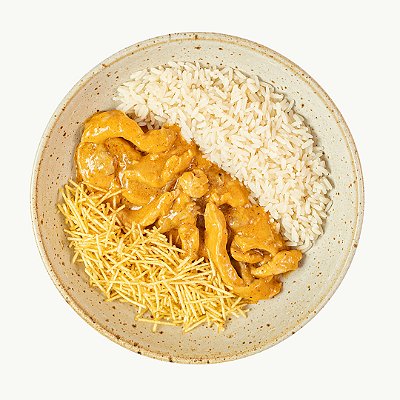 PF Strogonoff de Frango, Arroz Branco e Batata Palha da Casa