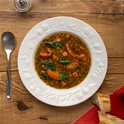 Sopa de Lentilhas, Espinafre e Tomates
