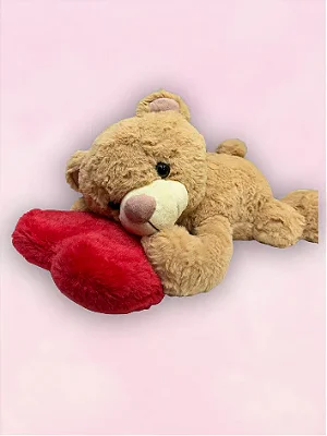 Urso de Pelúcia Deitado com Coração 42cm | Presente Romântico e Fofo