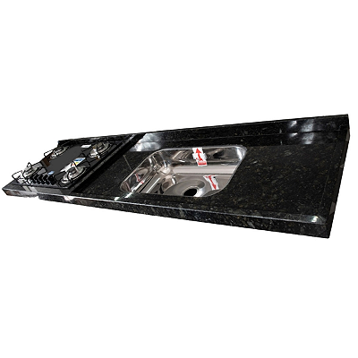 Pia de Cozinha Granito Para Cooktop 5 bocas 1,80x54 com Cuba Inóx Verde Ubatuba