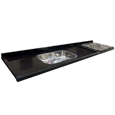 Pia Granito Para Cooktop 5 bocas 2mx54 com Cuba Inóx Preto Ouro
