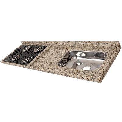 Pia Granito Para Cooktop 5 bocas 2mx54 com Cuba Inóx Marfim