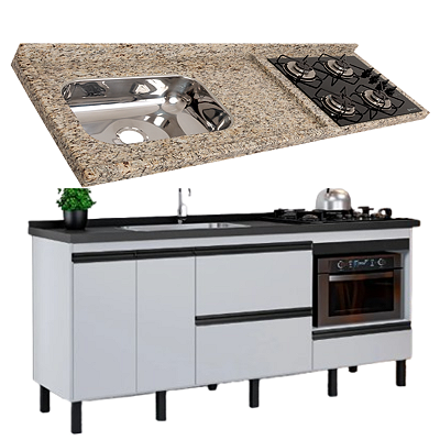 Balcão Cozinha Para Forno E Pia P Cooktop Branco Marfim 1,5m