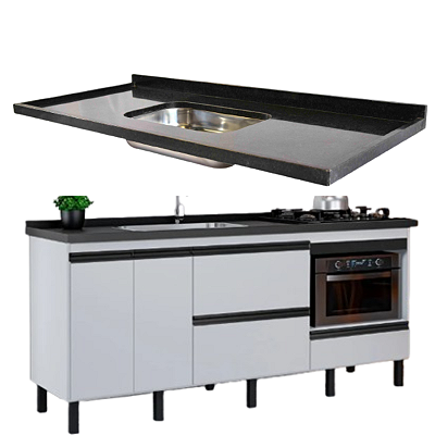 Balcão Cozinha para Forno e Pia Granito Preto Kasa 2m