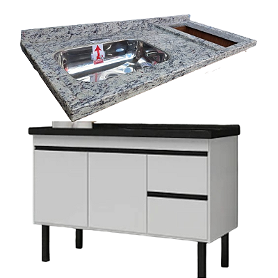 Balcão Cozinha Color com Pia Granito Para cooktop 1,20