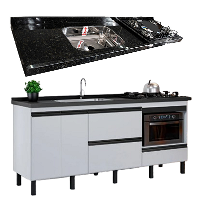 Balcão Cozinha para Forno E Pia Verde UBATUBA Para Cooktop 1,8m