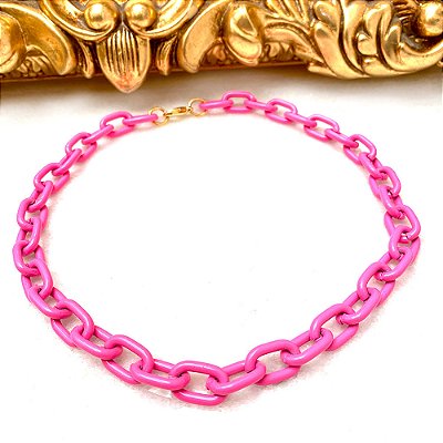 Colar Elos Esmaltados Neon Pink