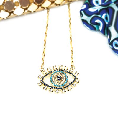 Colar Eye Blue Dourado