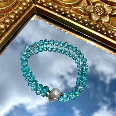 Pulseira Pérola Cristais Aquamarine