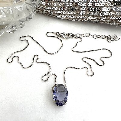 Colar Ametista Oval Prateado