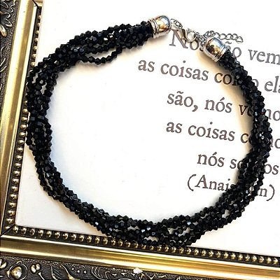 Colar Cristais Trançado  Preto