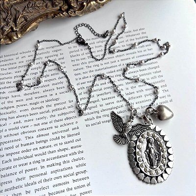 Colar Longo Divino Prateado Envelhecido