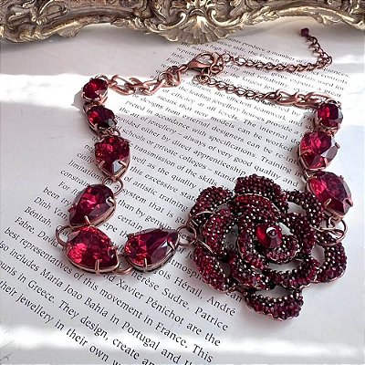 Colar Cobre Riviera Rosa Cravejada