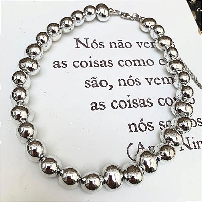 Colar Feijões Prateado