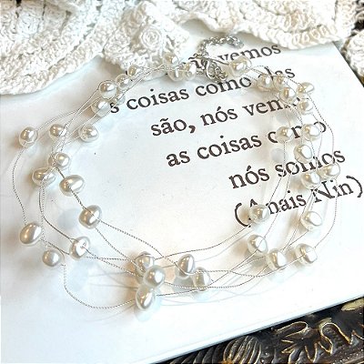 Choker Fios Torcidos Pérolas Prateado