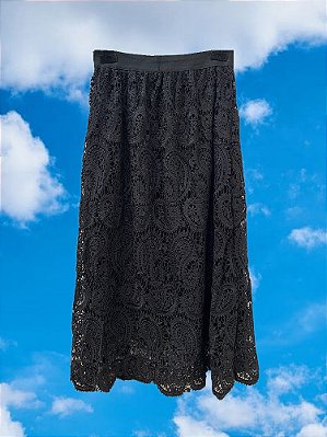 Saia Evasê Guipir Preto