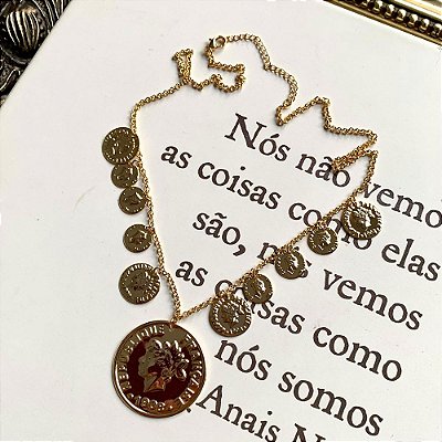 Colar Moedas Francesas Dourado