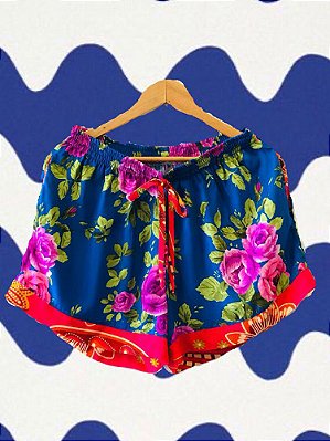 Shorts Rosas Barrado Vermelho