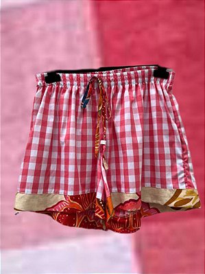 Shorts Quadriculado Barrado Vermelho