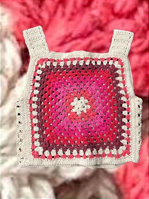 Regata Crochê Quadrados Rosa