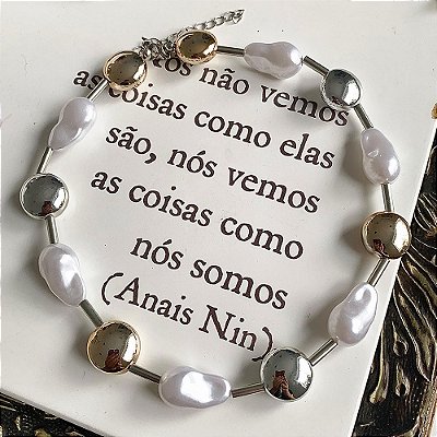 Colar Pérolas Feijões Dourado prateado