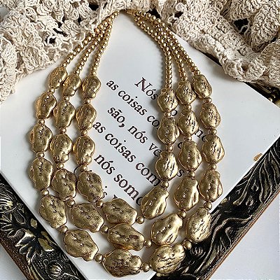 Colar Triplo Feijões Dourado