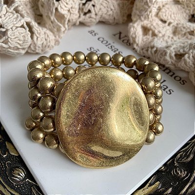 Pulseira Chapa Esferas Dourado