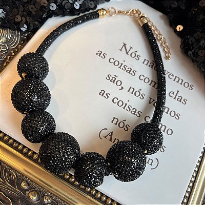 Colar Bolas Strass Preto