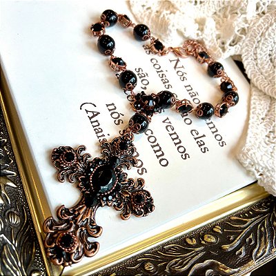 Colar Cruz Bolas Cobre