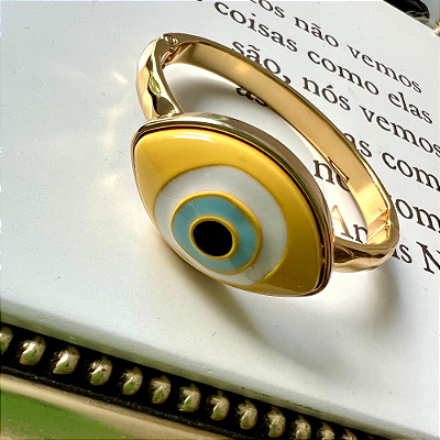 Bracelete Olho Esmaltado Amarelo Dourado