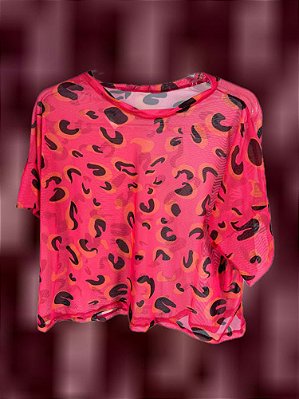 Blusa Tule Onça Rosa