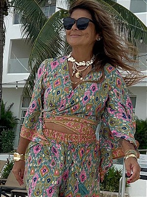 Cropped Estampado Rosa Turquesa