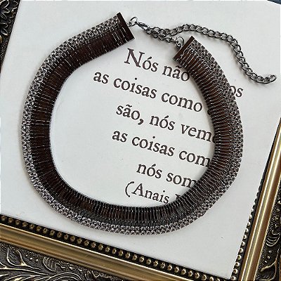 Colar Malha Strass Grafite