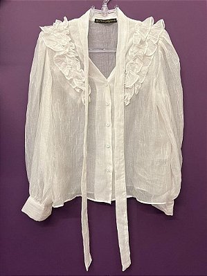 Camisa Branca Duas Fitas Babados